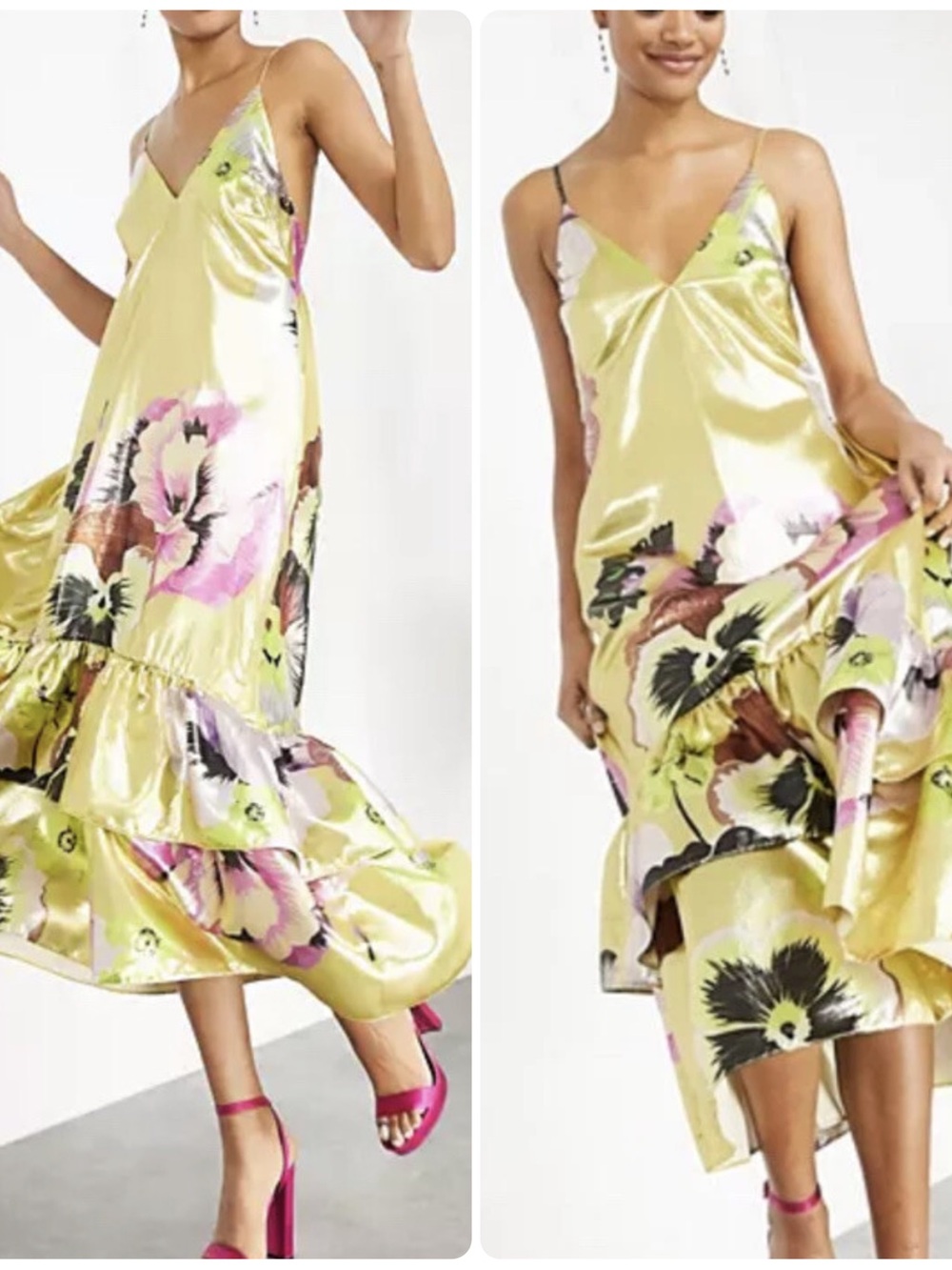 ASOS Yellow Floral Satin Maxi Dress
